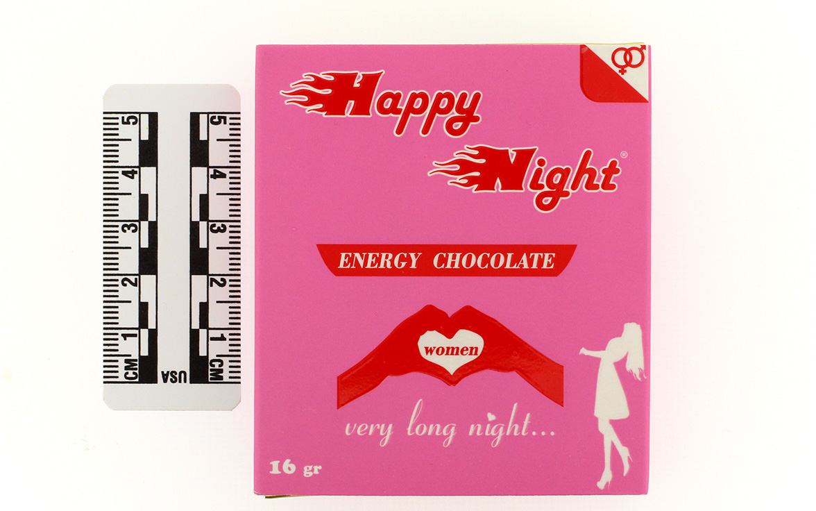 Packung mit Schokolade, die mehr als eine maximale Tagesdosis des Wirkstoffs Sildenafil enthält