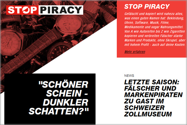 www.stop-piracy.ch – die schweizerische Plattform gegen Fälschung und Piraterie